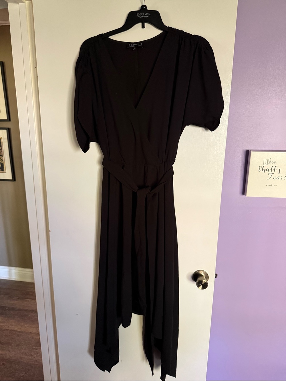 Eloquii Black Asymmetrical Wrap Midi Dress